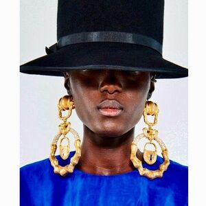 Schiaparelli Style Bamboo Padlock Earrings